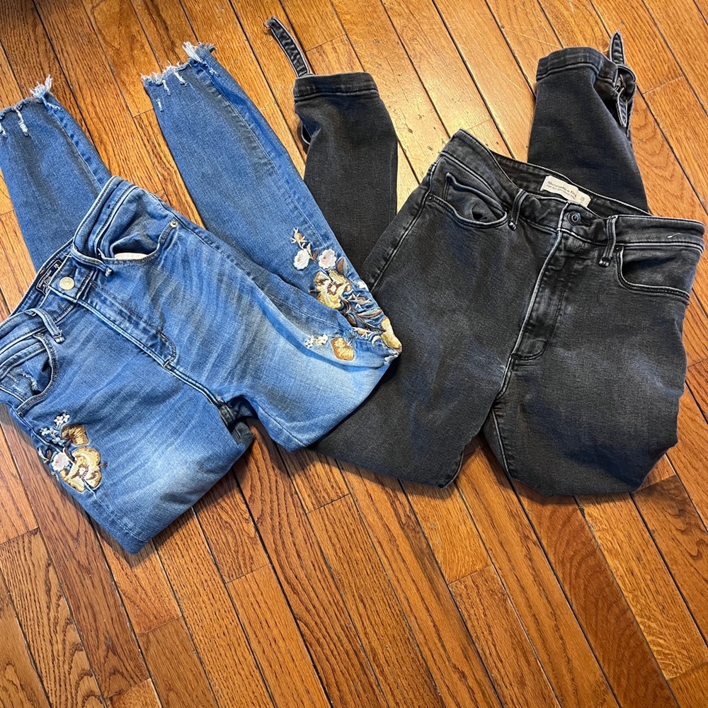 Abercrombie & Fitch High Rise floral embroidered tie bottom cropped Skinny Jeans
